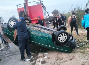 وفاة شخص وابنتيه نتيجة انقلاب سيارة في ترعة بمحافظة بني سويف